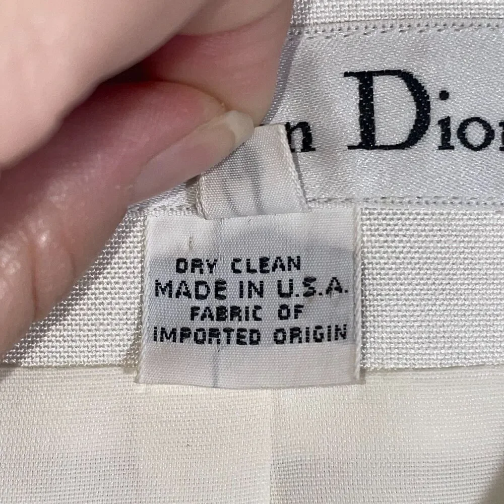 Vintage Christian Dior Blazer Cream Navy Button Minimalist 90s Jacket Size 10